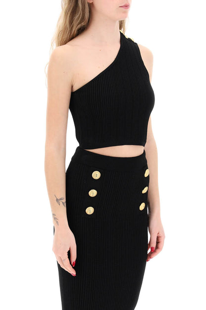 One-shoulder Crop Top With Emb  - Black