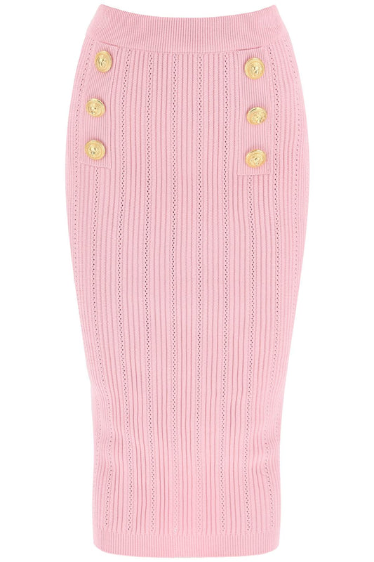 "knitted Midi Skirt With Embossed  - Pink