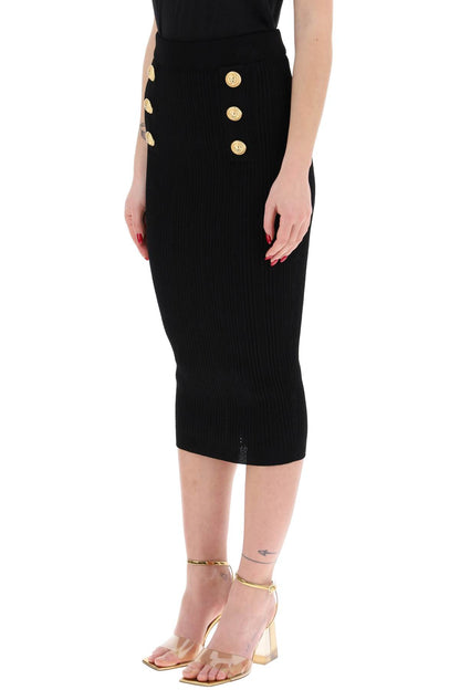 "knitted Midi Skirt With Embossed  - Black