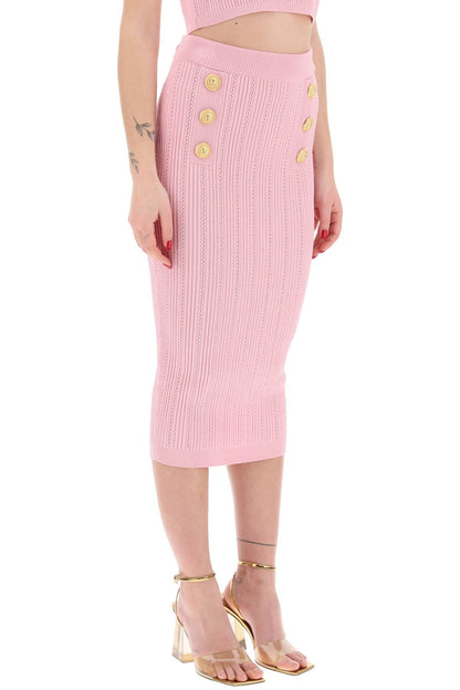 "knitted Midi Skirt With Embossed  - Pink