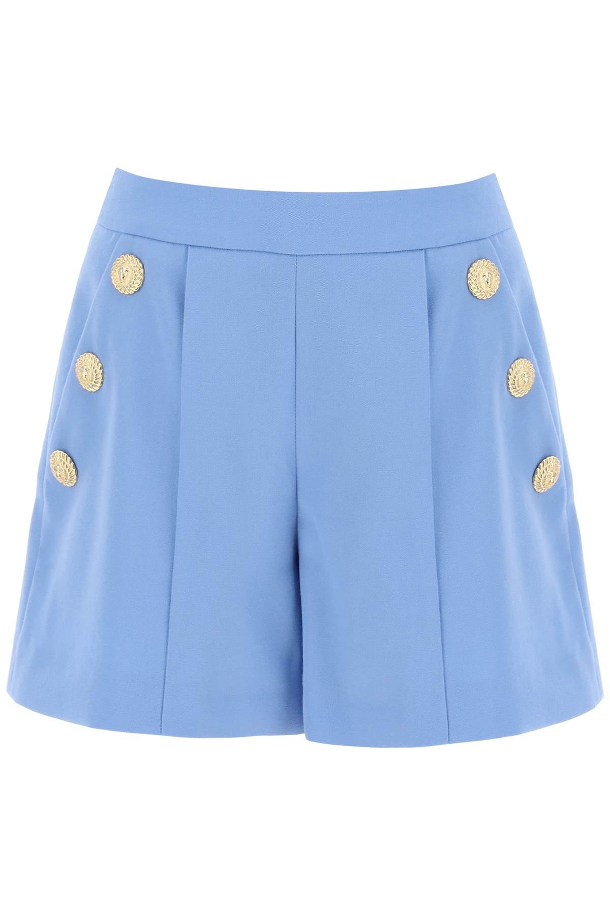 Embossed Button Shorts With  - Light Blue