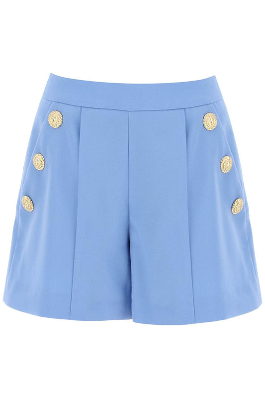 Embossed Button Shorts With  - Light Blue