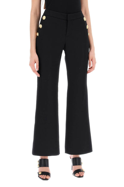 Flared Pants With Embossed Buttons  - Black