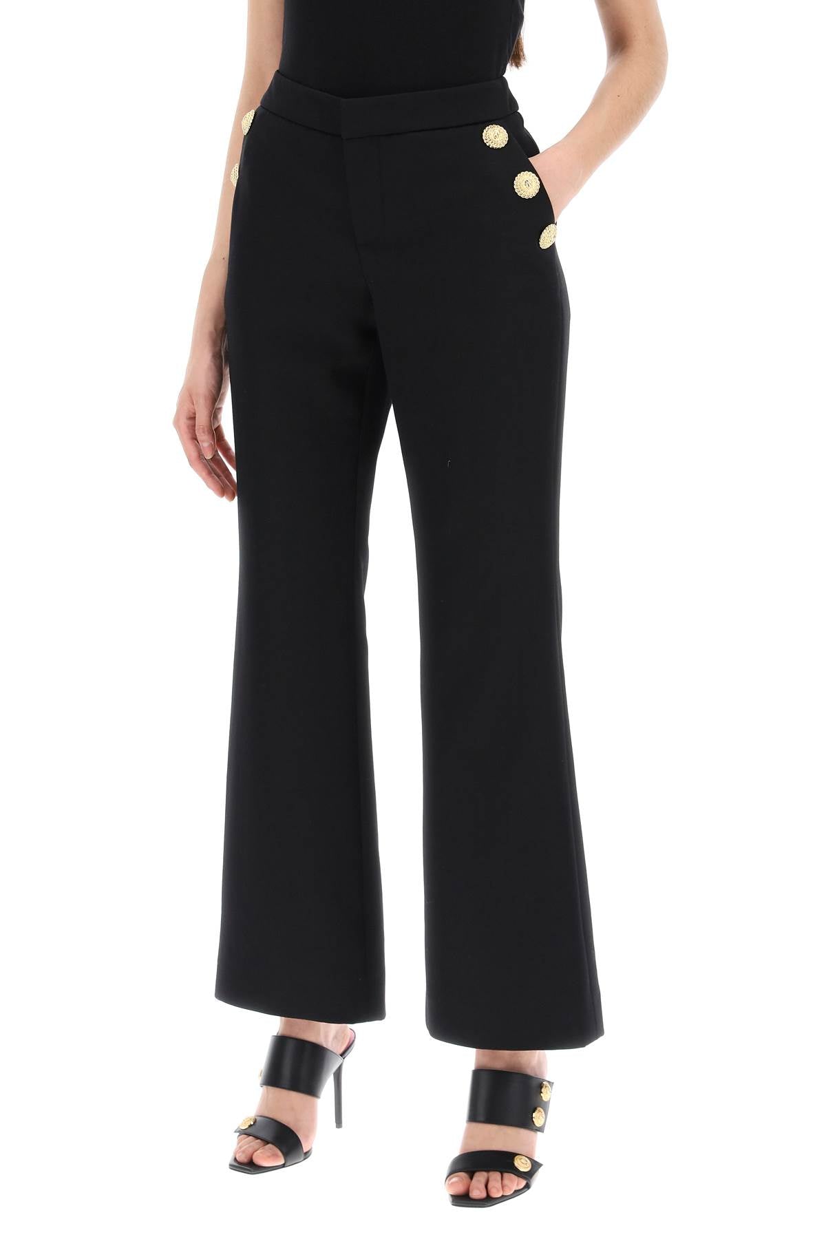 Flared Pants With Embossed Buttons  - Black