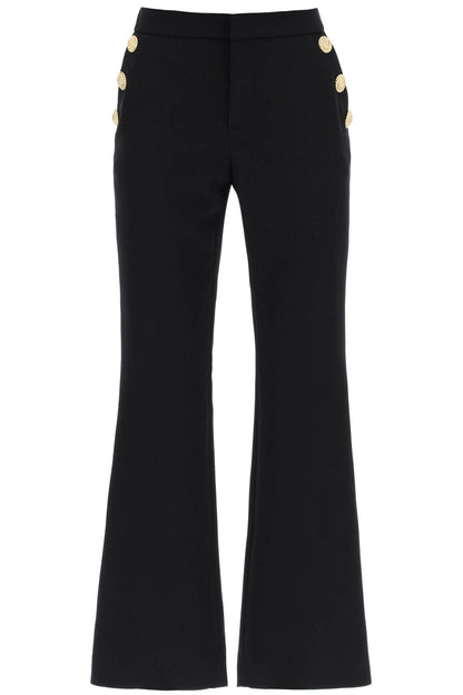 Flared Pants With Embossed Buttons  - Black