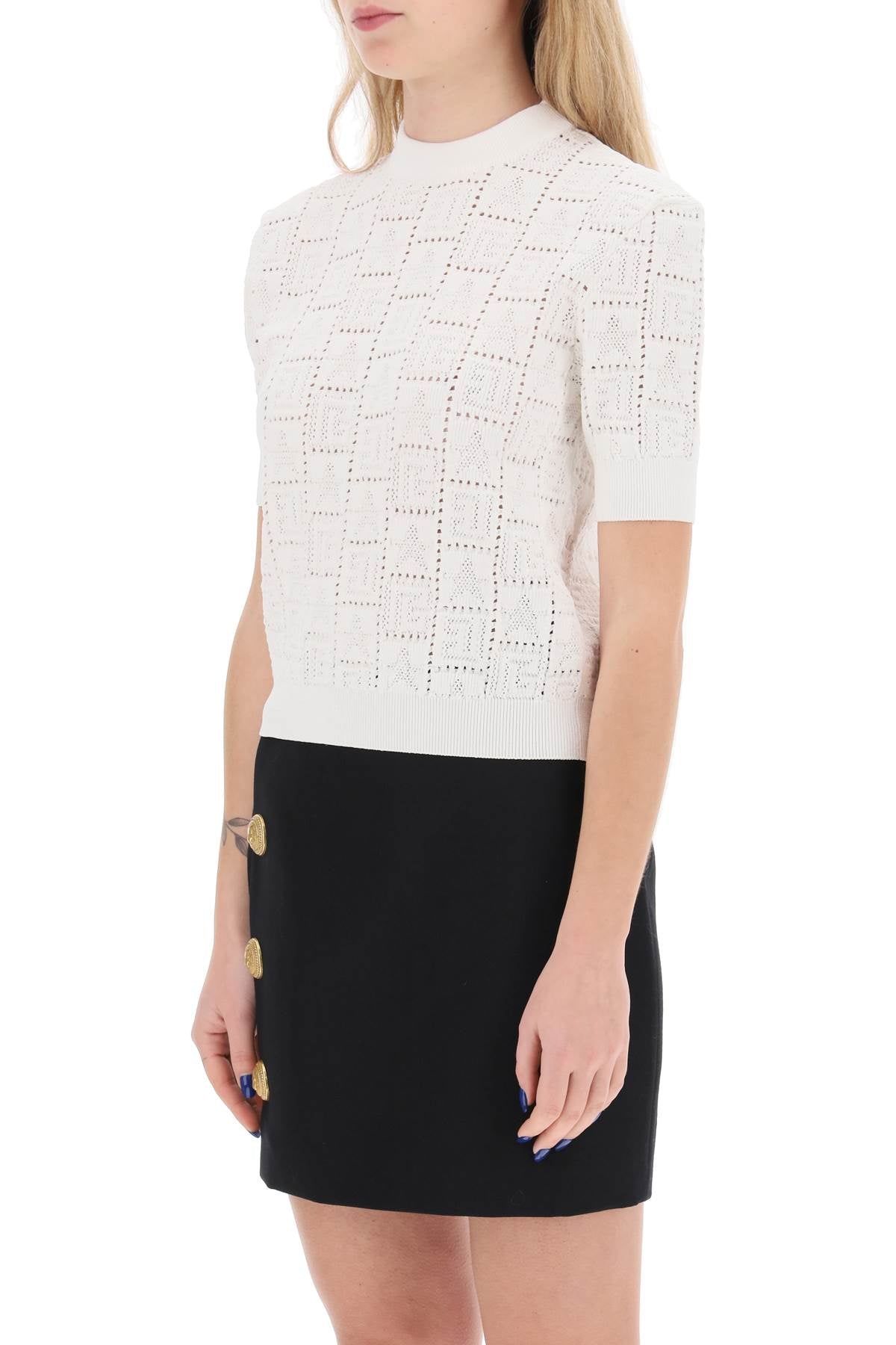 Short-sleeved Top In Monogram Knit  - White