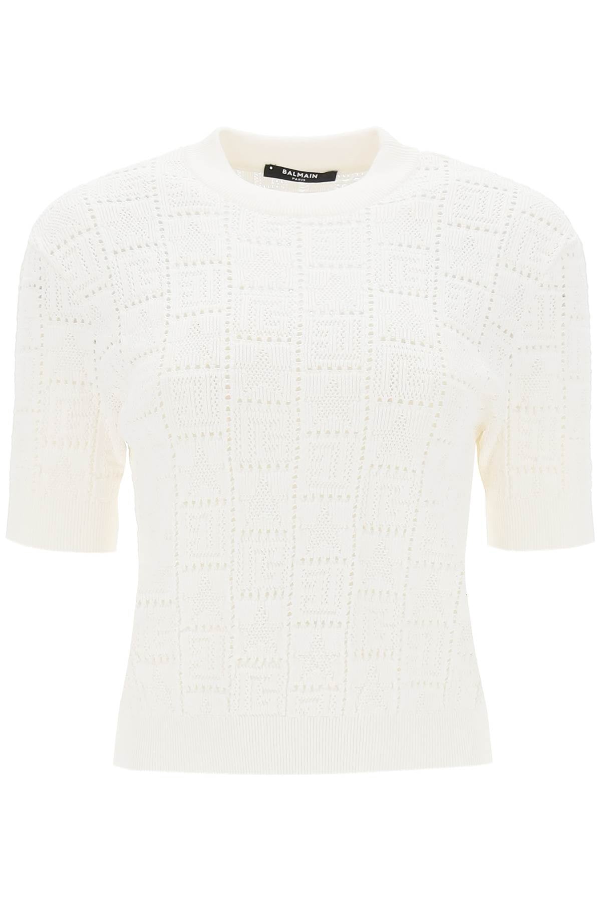 Short-sleeved Top In Monogram Knit  - White