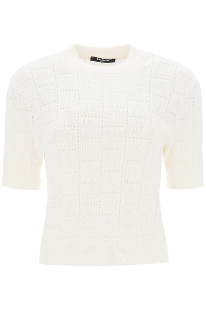 Short-sleeved Top In Monogram Knit  - White