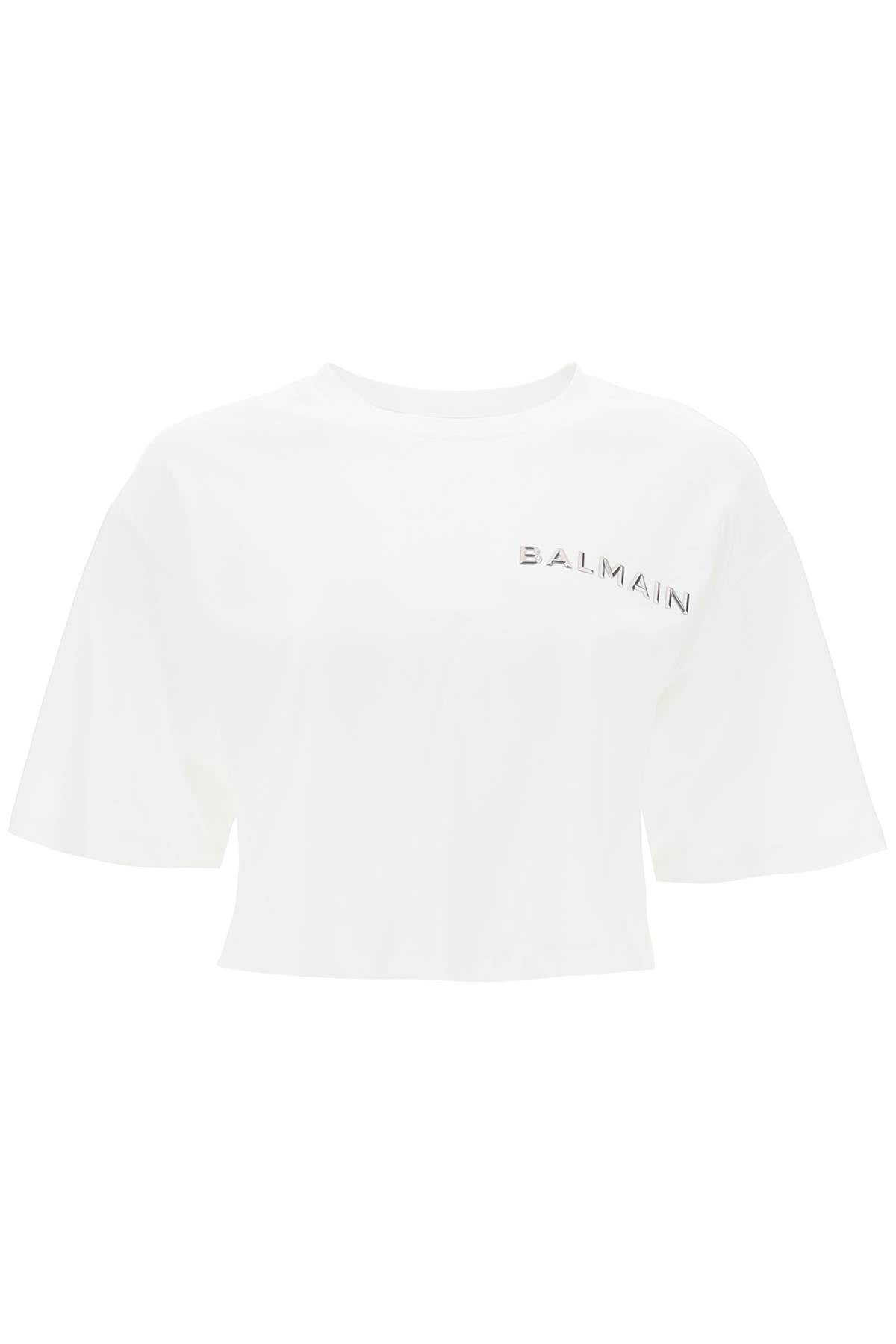 Cropped T-shirt With Metallic Logo  - White