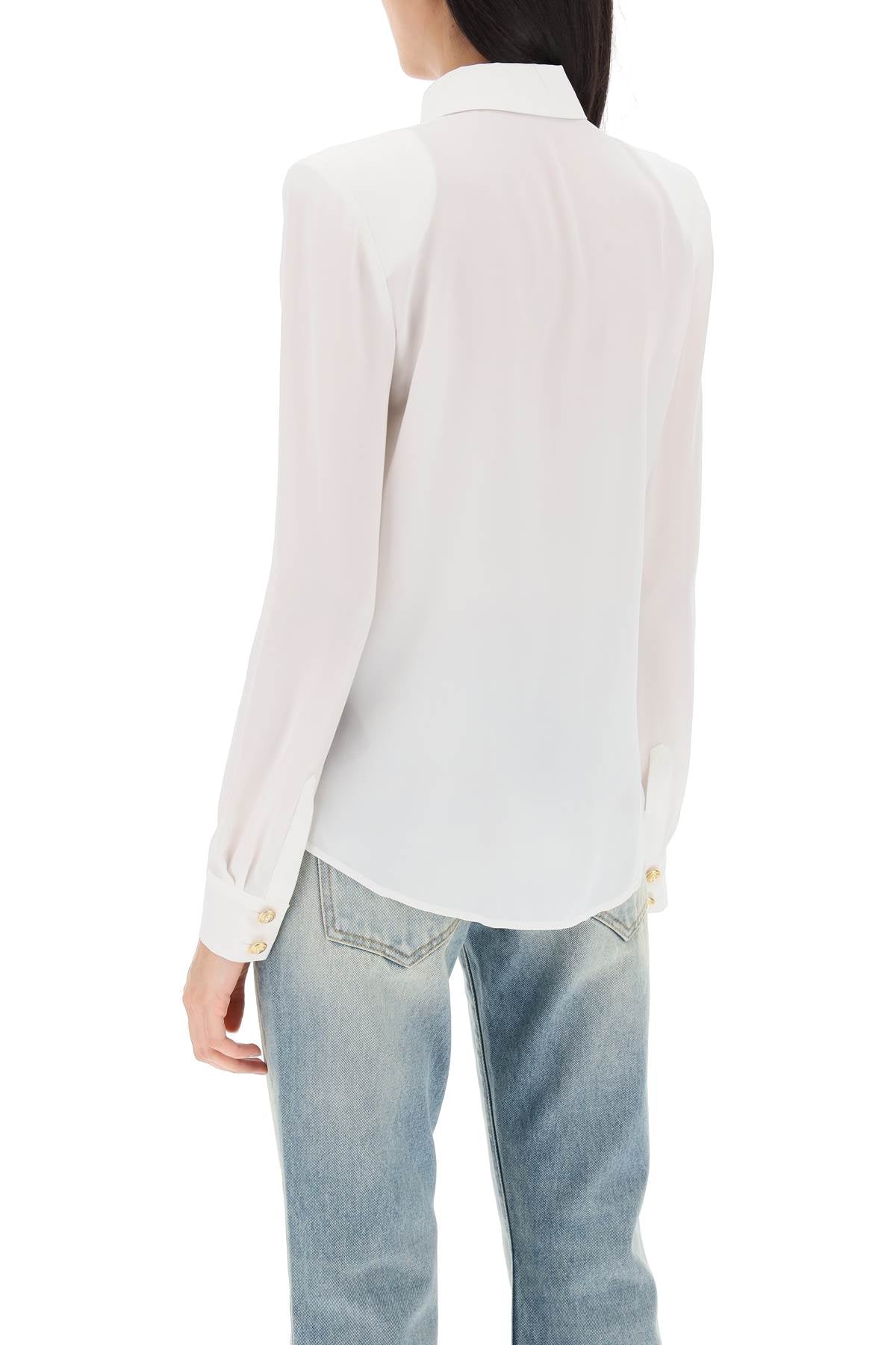 Silk Shirt With Padded Shoulders  - White