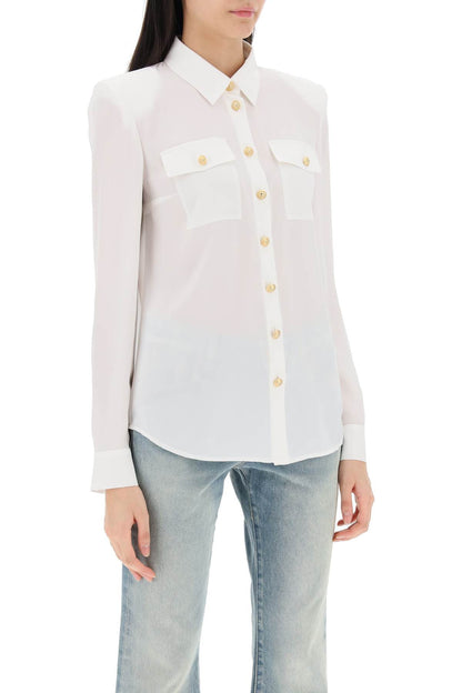 Silk Shirt With Padded Shoulders  - White