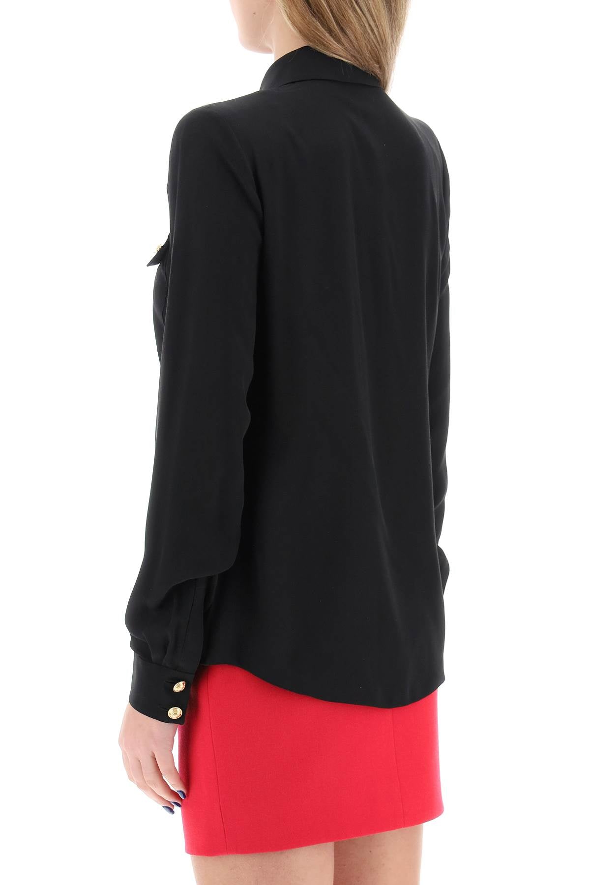 Silk Shirt With Padded Shoulders  - Black