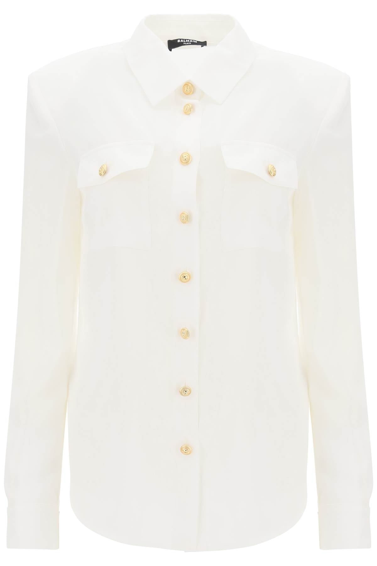 Silk Shirt With Padded Shoulders  - White