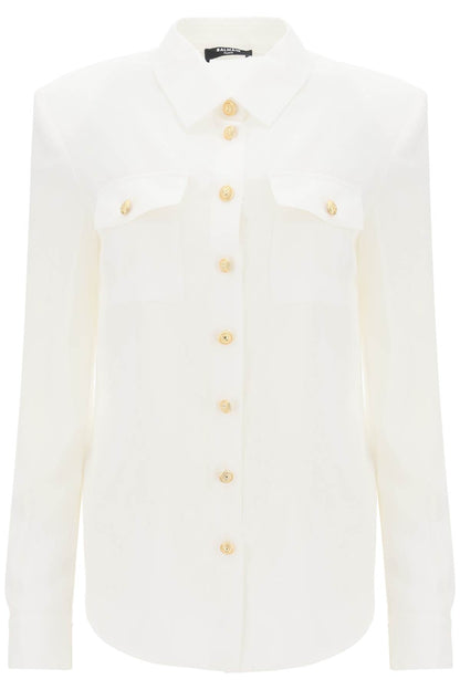 Silk Shirt With Padded Shoulders  - White