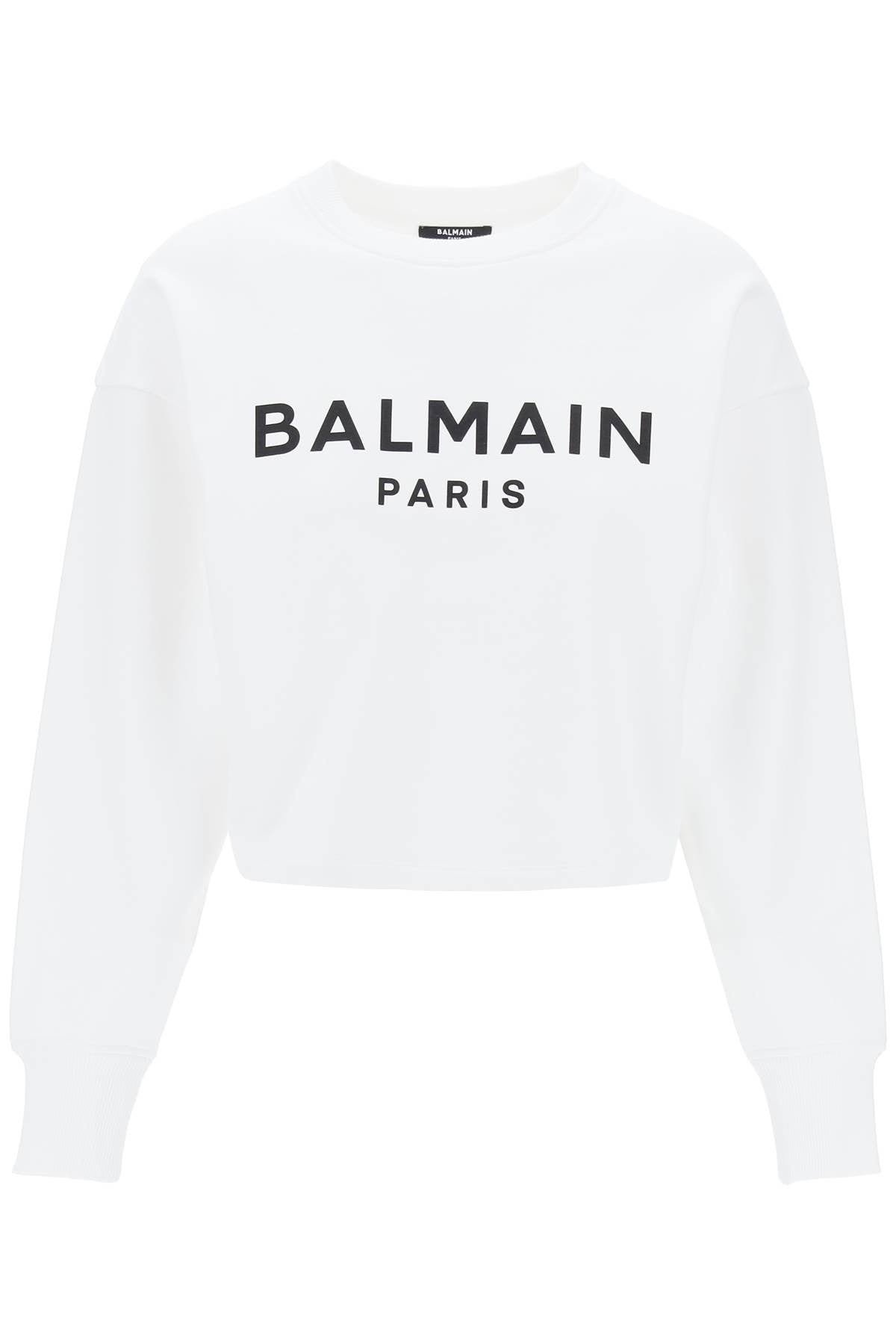 Cropped Sweatshirt With Flocked Logo  - White