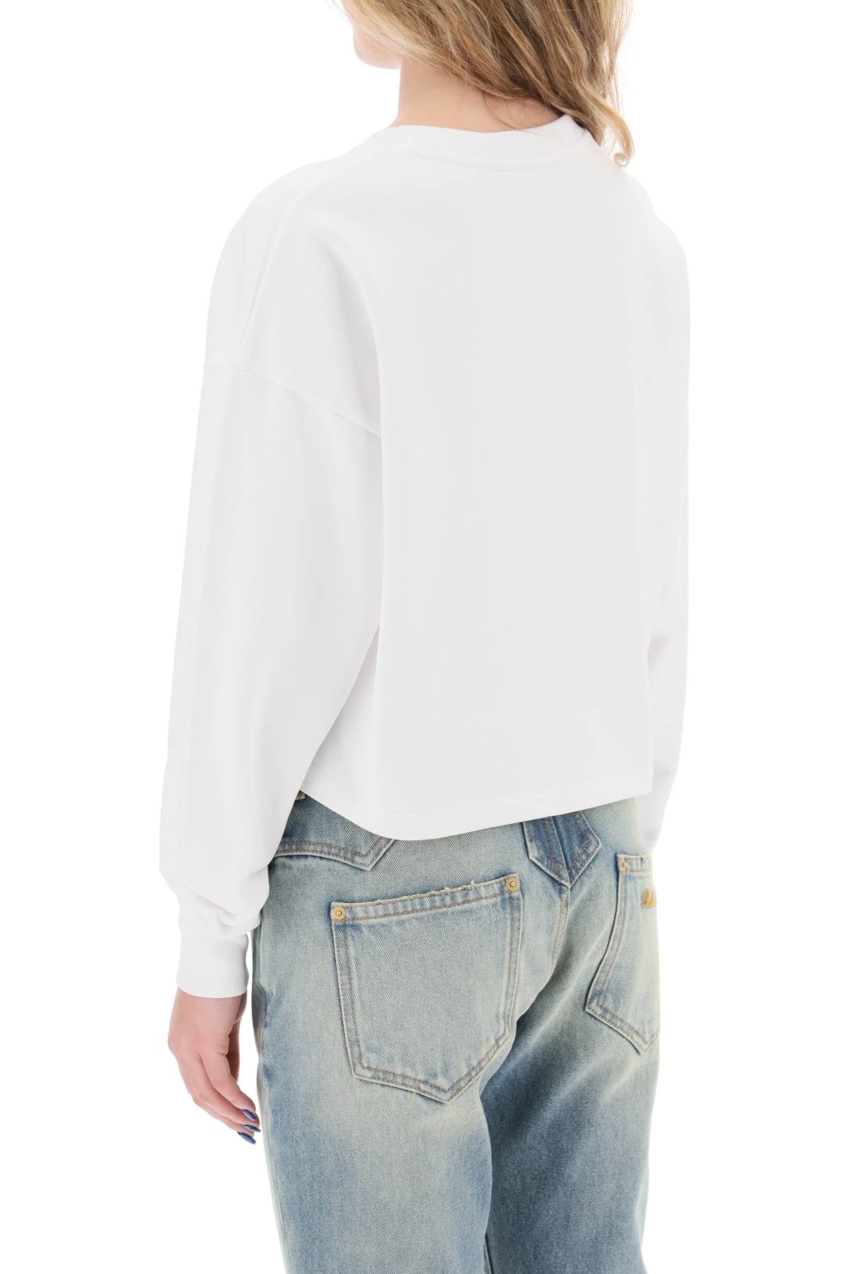 Cropped Sweatshirt With Flocked Logo  - White