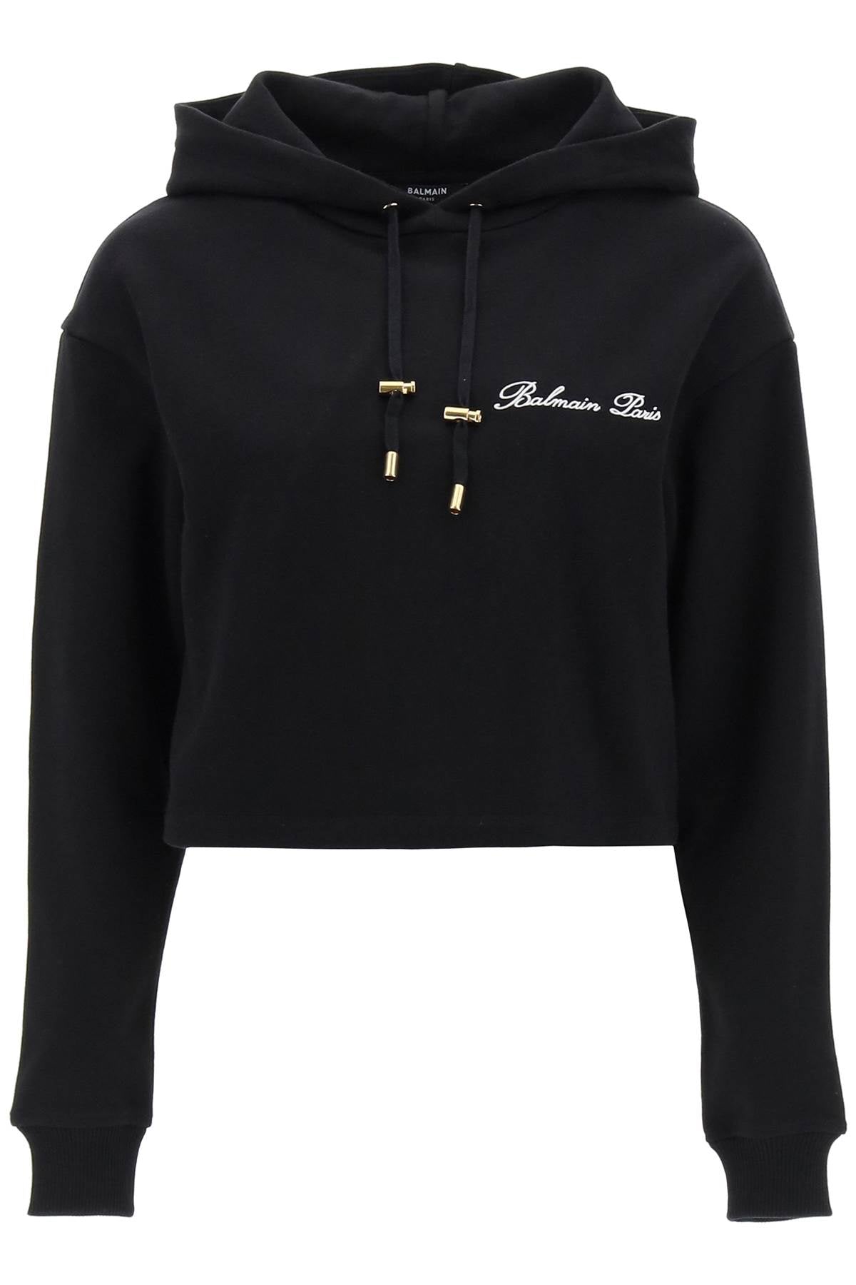 Cropped Hoodie With Logo Embroidery  - Black