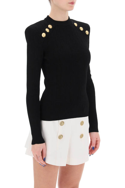 Crew-neck Sweater With Buttons  - Black