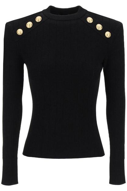 Crew-neck Sweater With Buttons  - Black