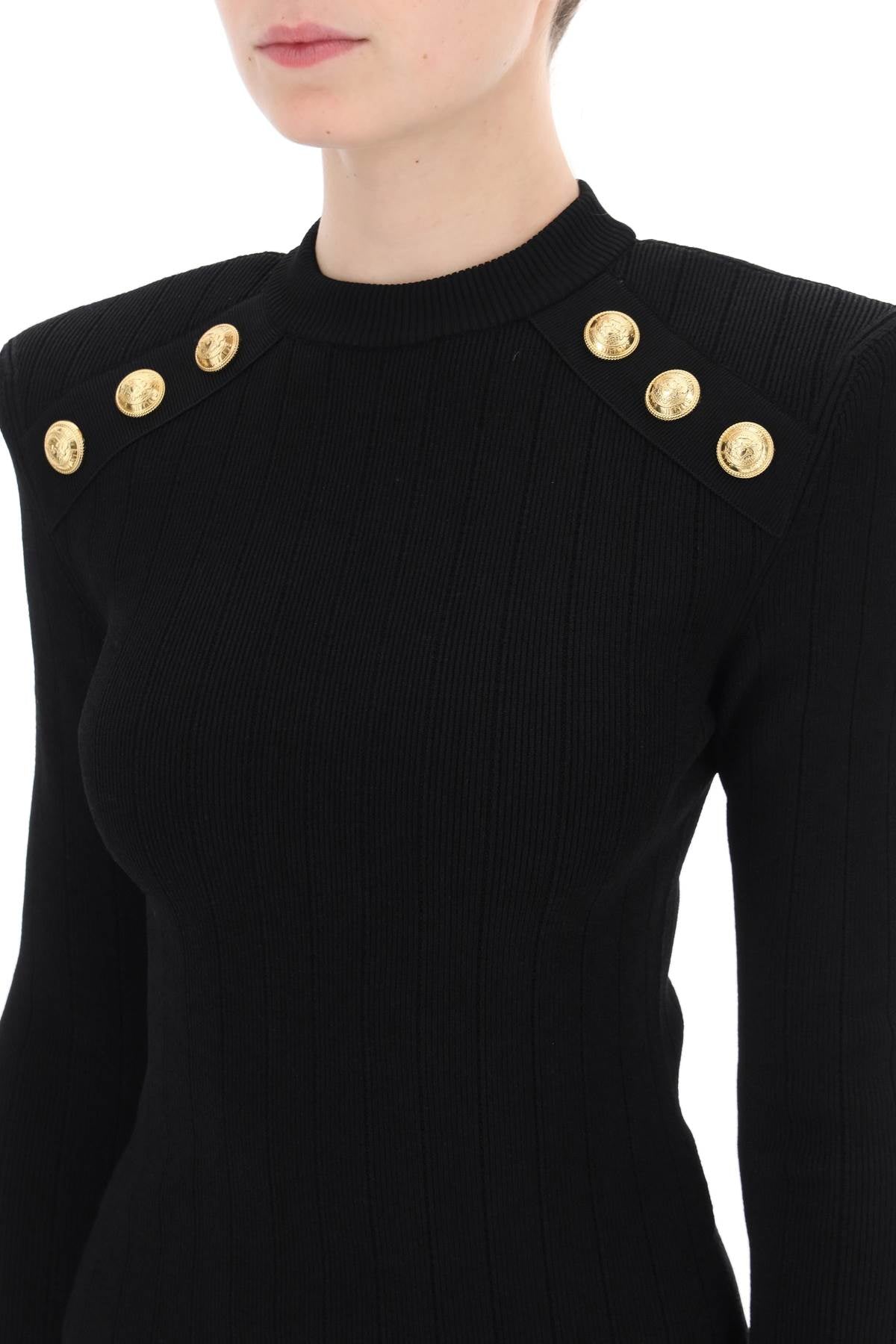 Crew-neck Sweater With Buttons  - Black