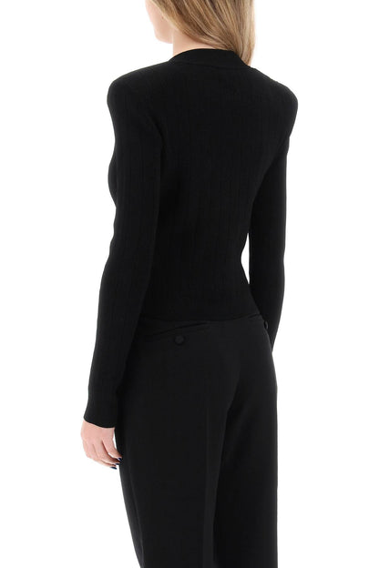 Cardigan With Structured Shoulders  - Black