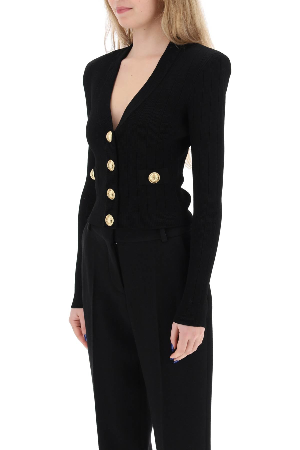 Cardigan With Structured Shoulders  - Black