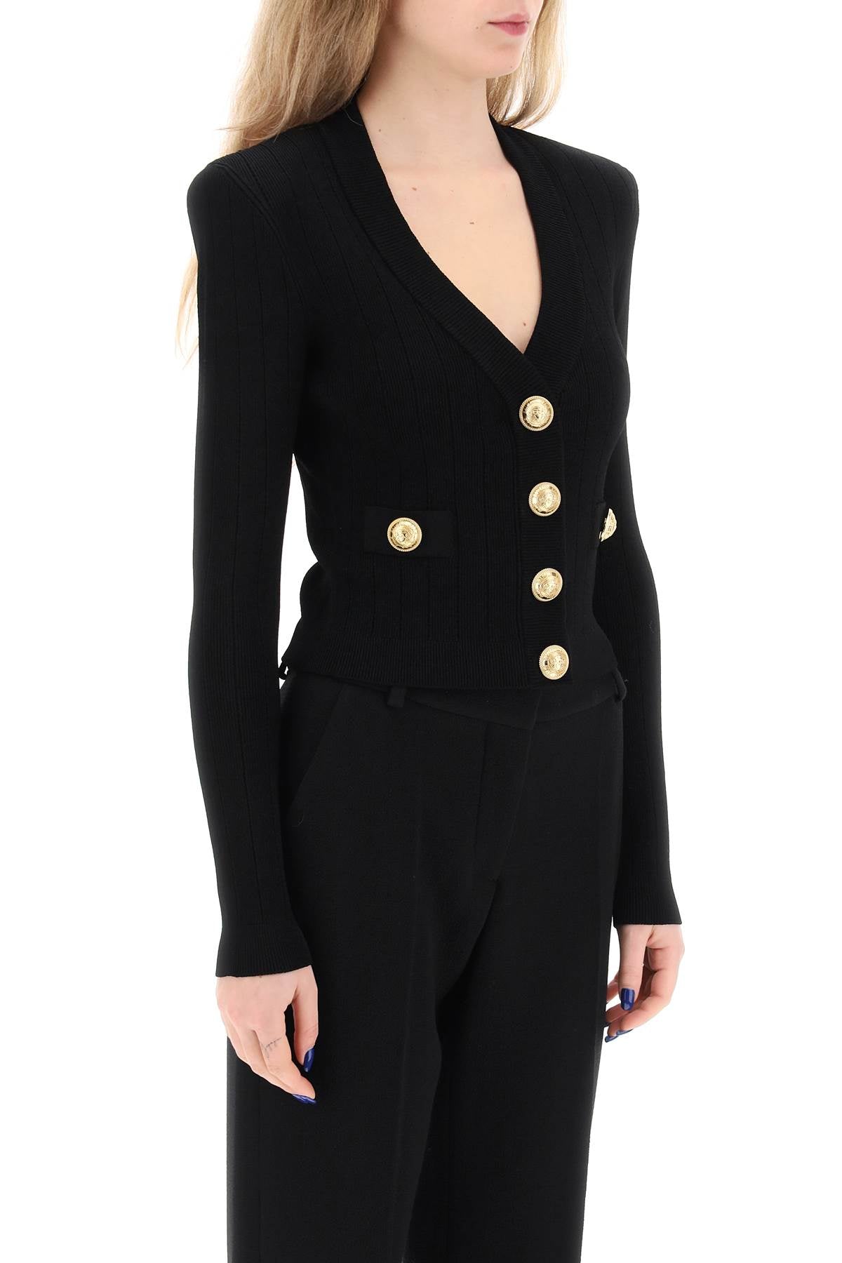 Cardigan With Structured Shoulders  - Black