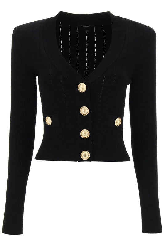 Cardigan With Structured Shoulders  - Black