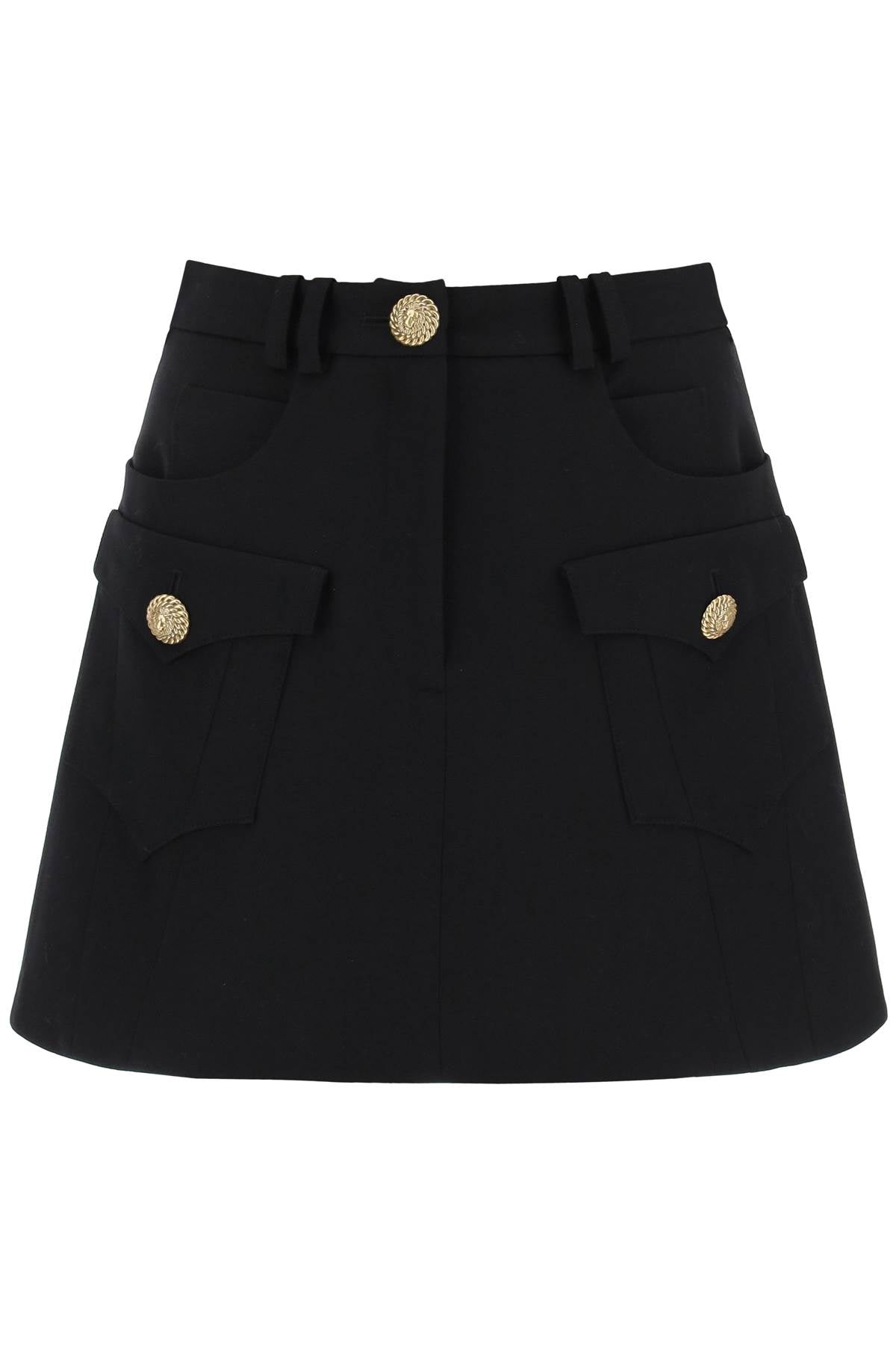 Trapeze Mini Skirt With Embossed Buttons  - Black