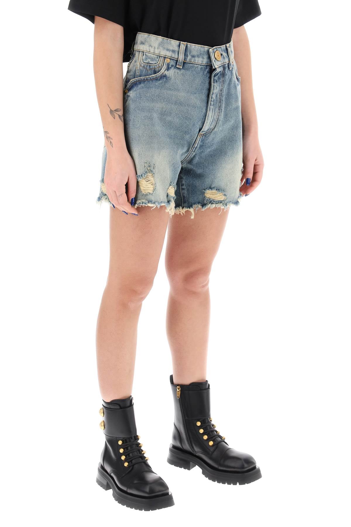 Distressed Denim Shorts  - Light Blue