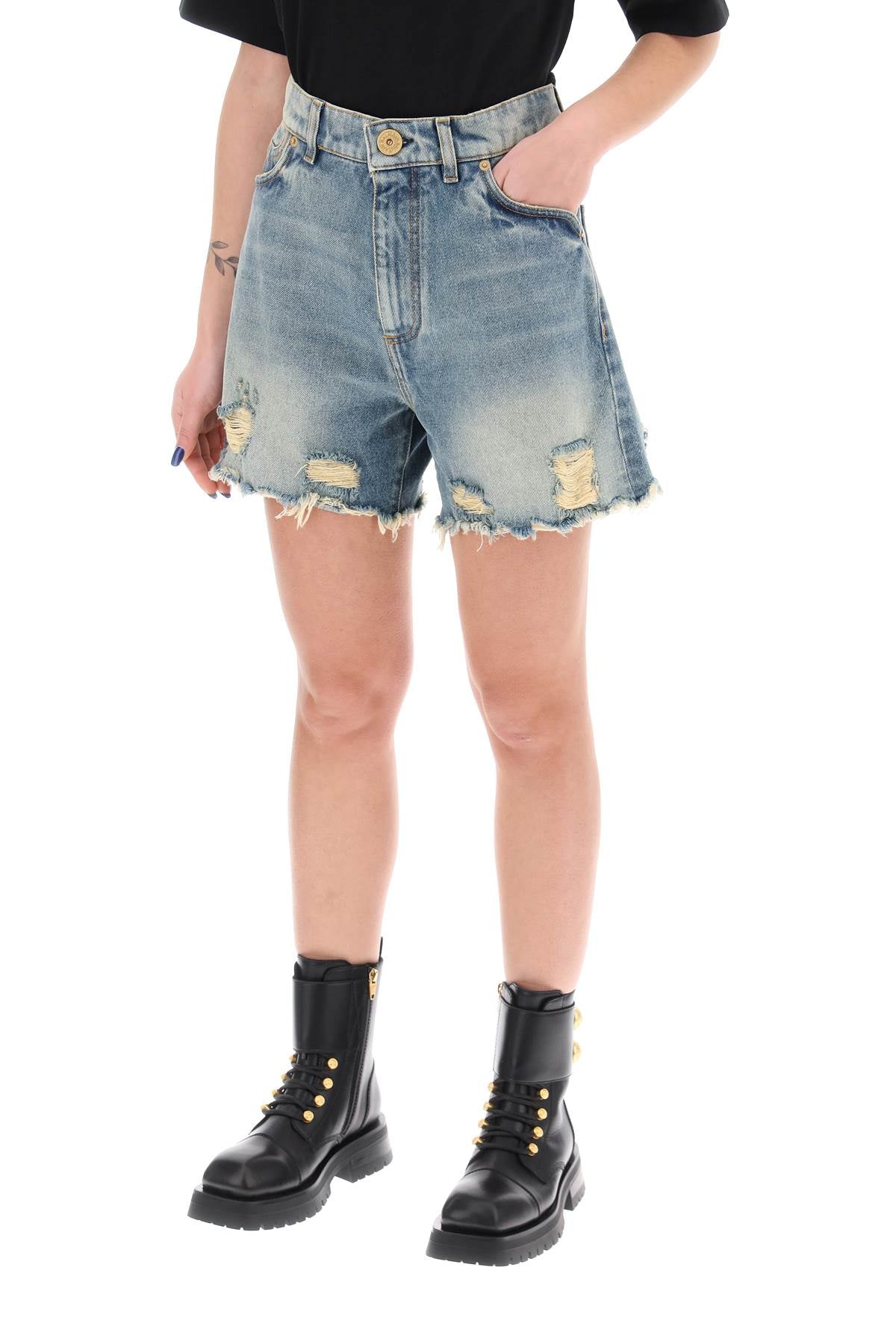 Distressed Denim Shorts  - Light Blue