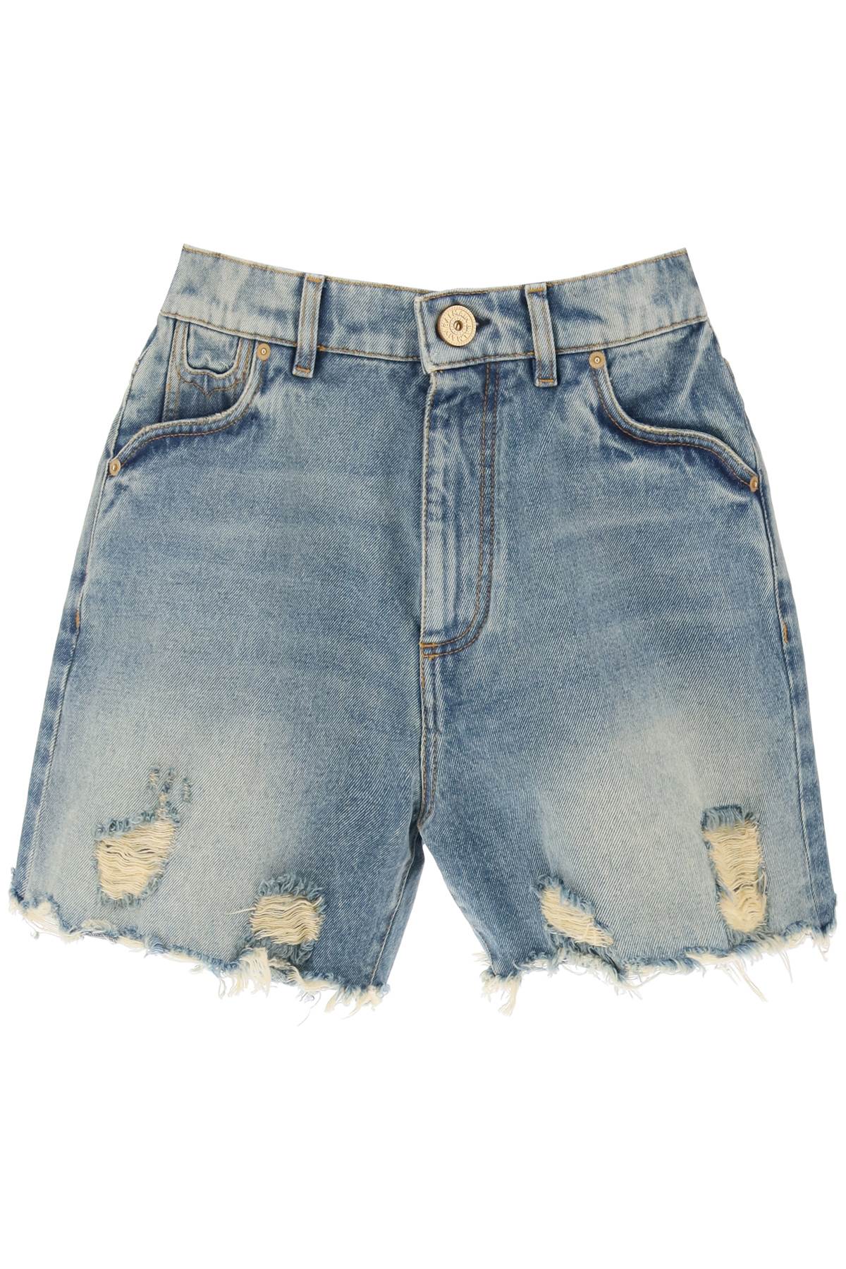 Distressed Denim Shorts  - Light Blue