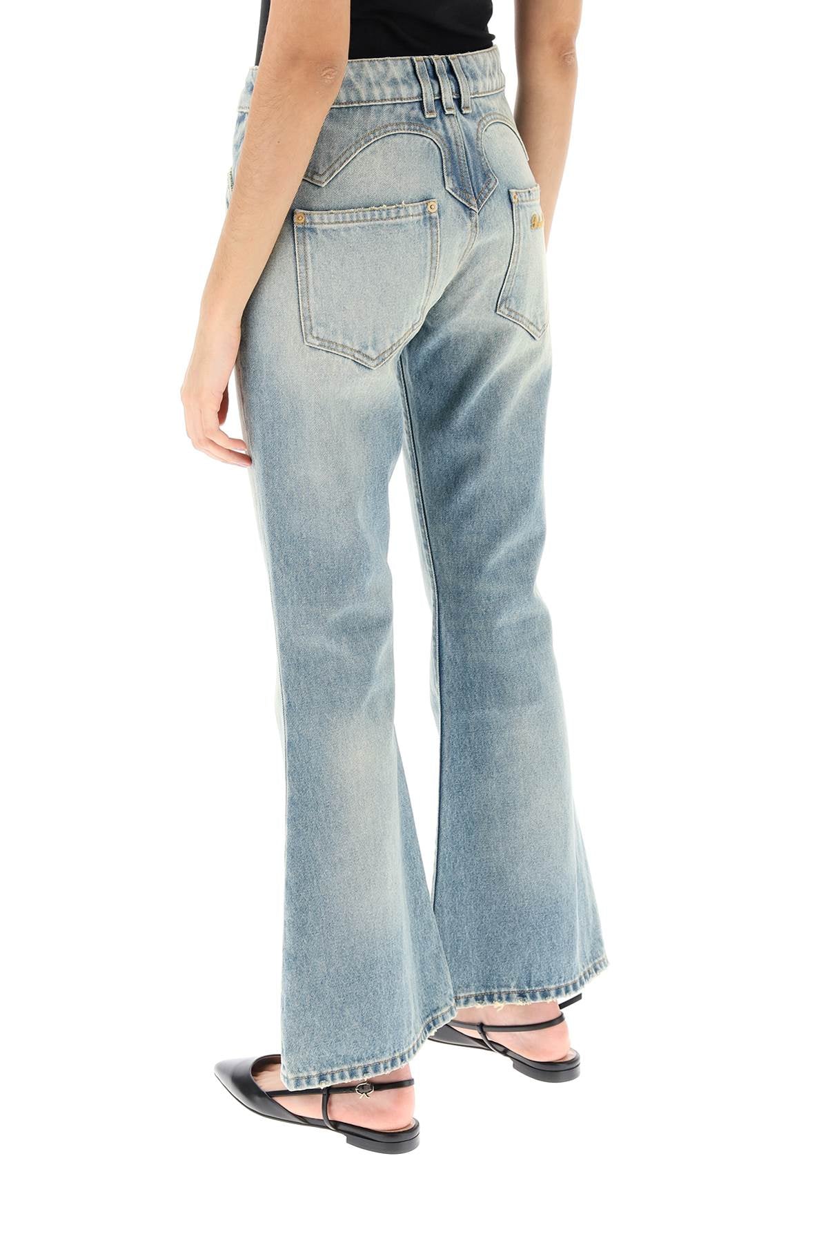 Western-style Crop Bootcut Jeans  - Light Blue