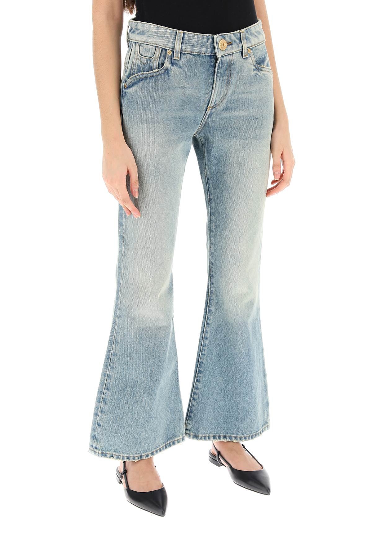 Western-style Crop Bootcut Jeans  - Light Blue