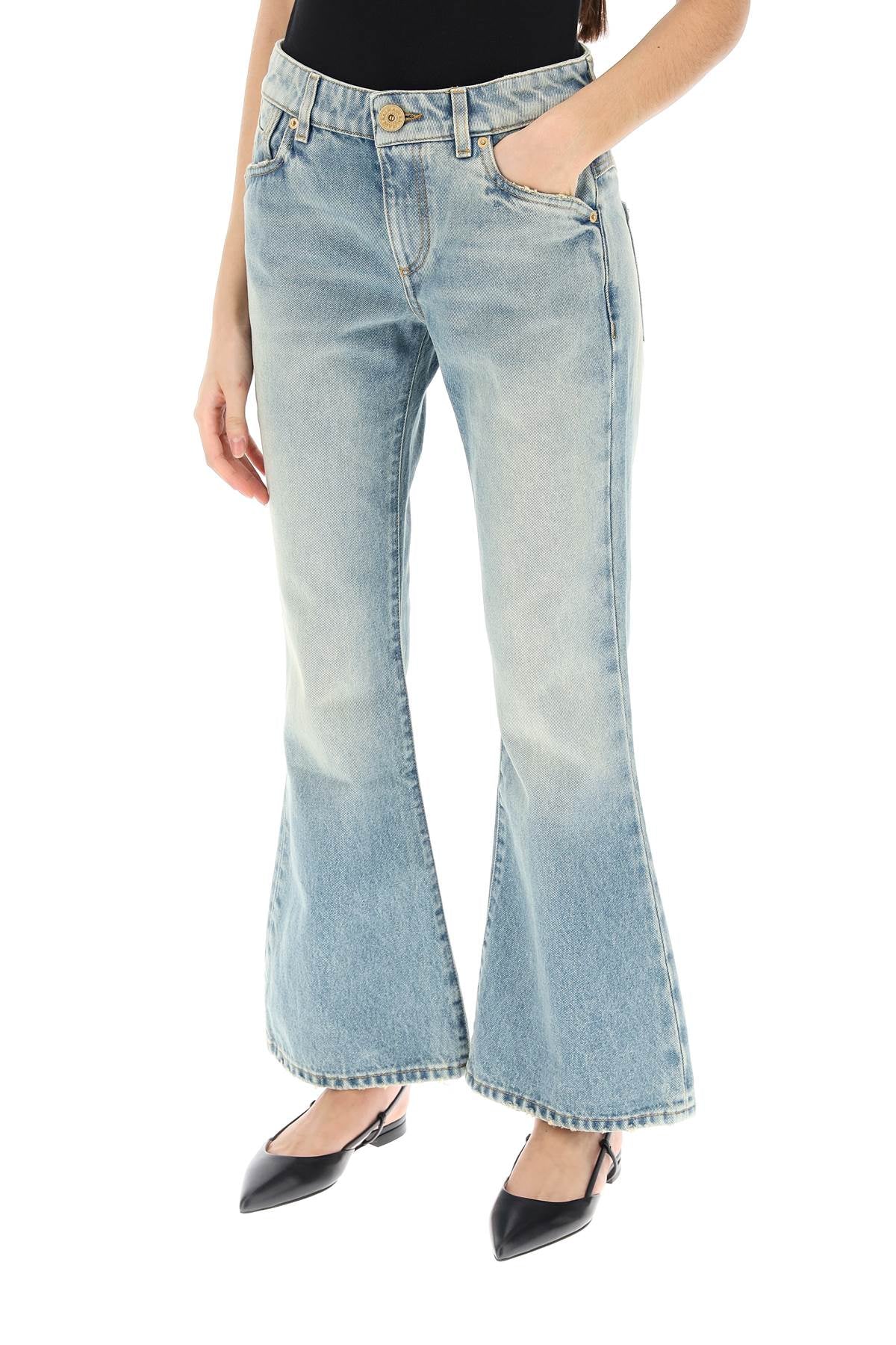 Western-style Crop Bootcut Jeans  - Light Blue