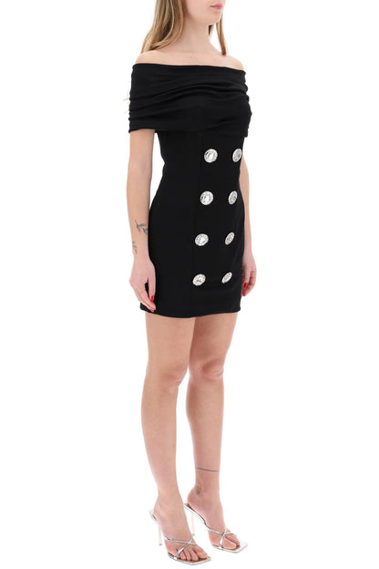 Mini Dress With Boat Neckline  - Black