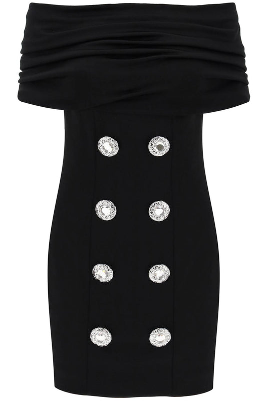 Mini Dress With Boat Neckline  - Black