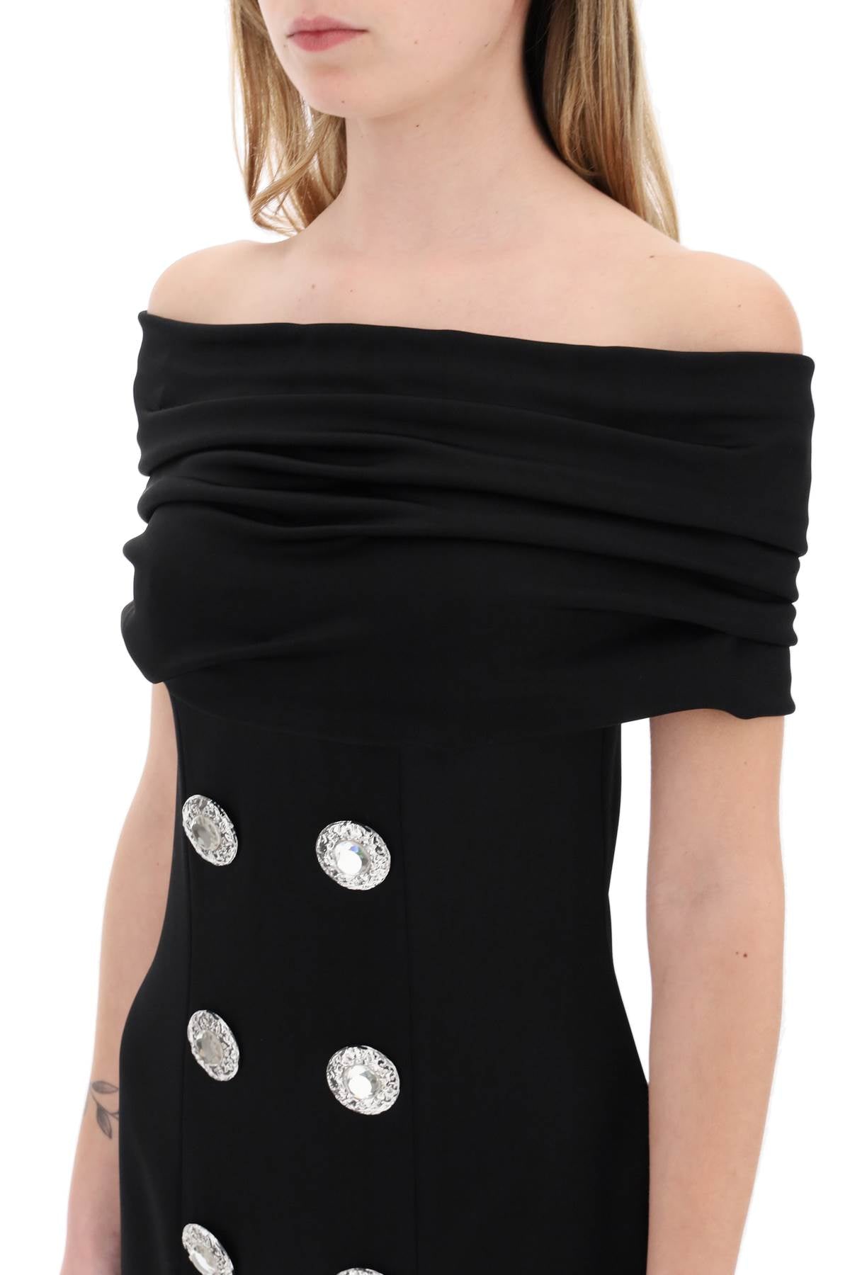 Mini Dress With Boat Neckline  - Black