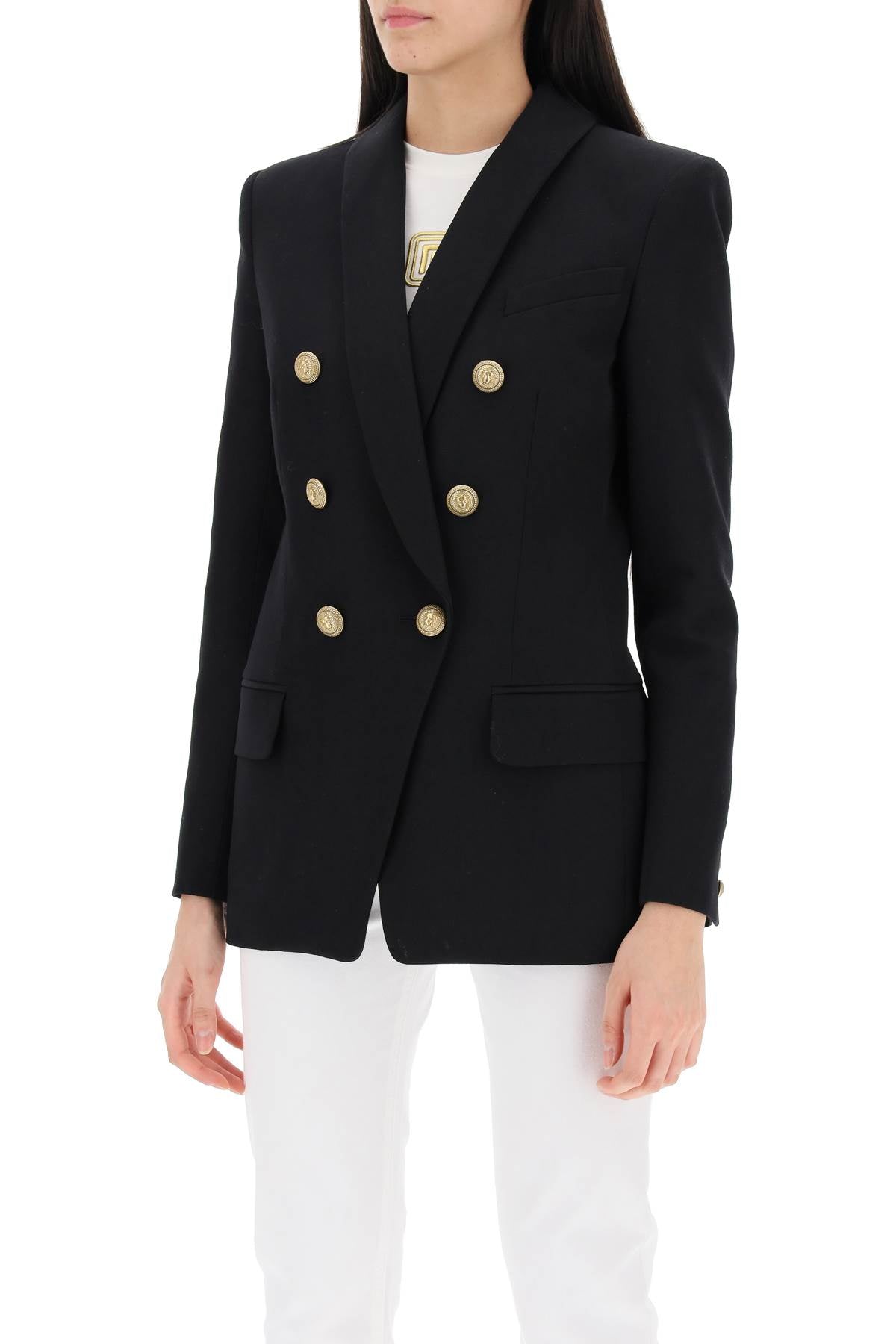 Double-breasted Jacket With Shaped Cut  - Black