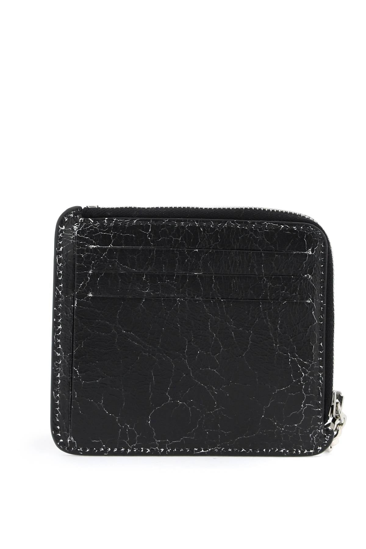 Cracked Leather Wallet With Distressed  - Black