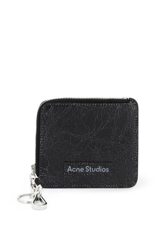 Cracked Leather Wallet With Distressed  - Black