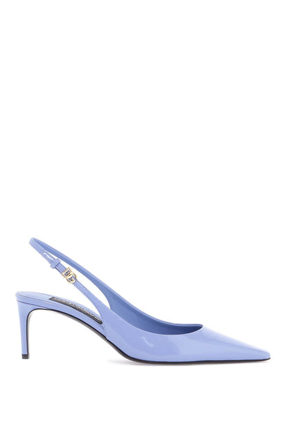 Glossy Leather Slingback Dã©  - Light Blue