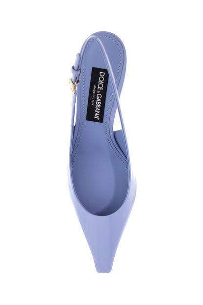 Glossy Leather Slingback Dã©  - Light Blue