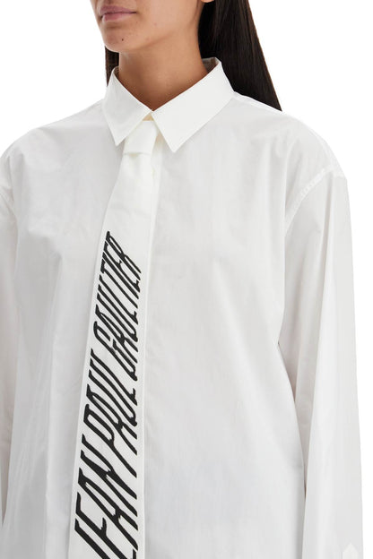 Poplin Shirt With Printed Tie  - White