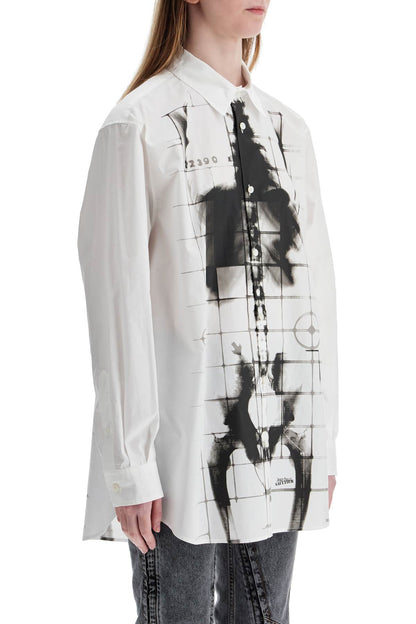 White Cotton Shirt With Skeleton Print Front And Back  - White