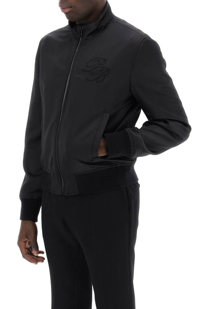 Technical Satin Bomber Jacket With Embroidered Logo.  - Black