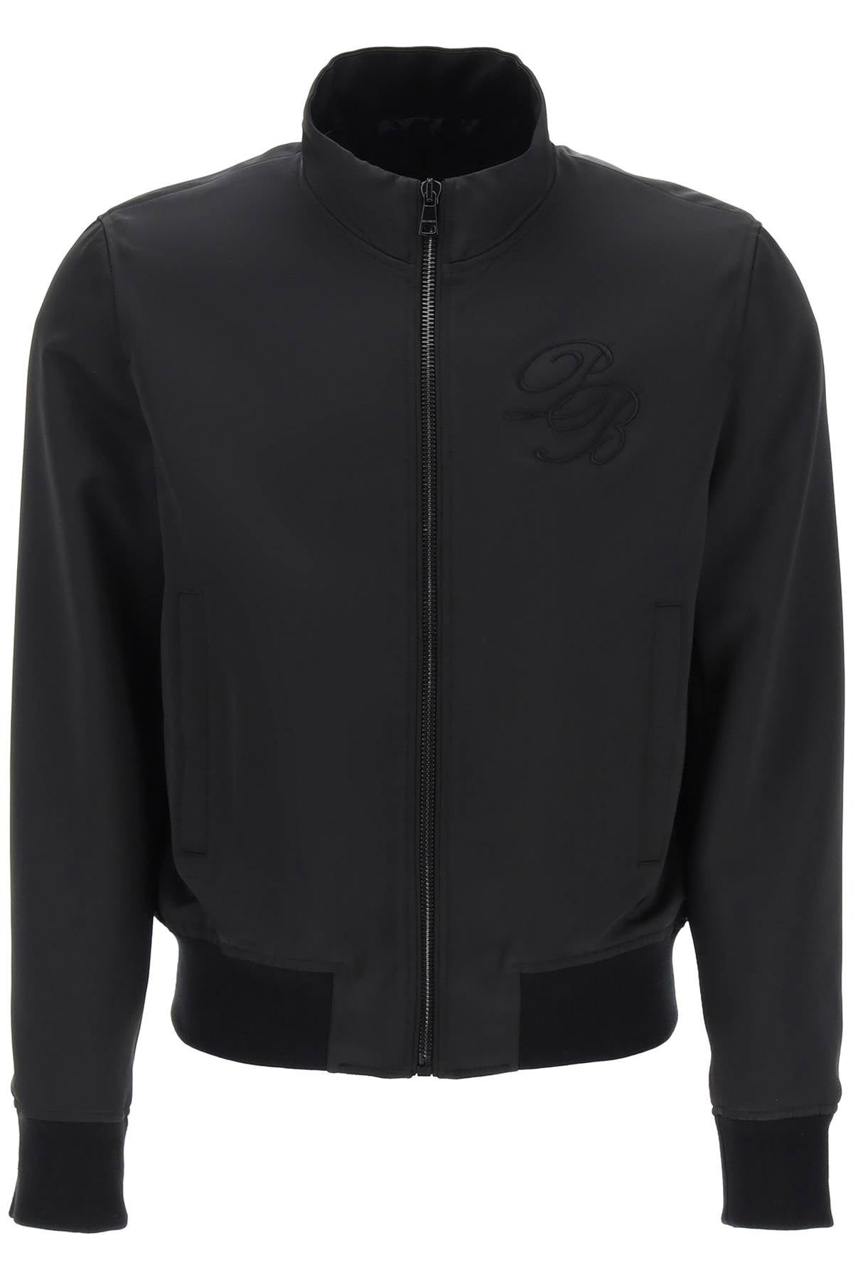 Technical Satin Bomber Jacket With Embroidered Logo.  - Black