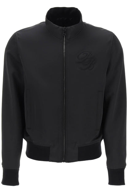 Technical Satin Bomber Jacket With Embroidered Logo.  - Black