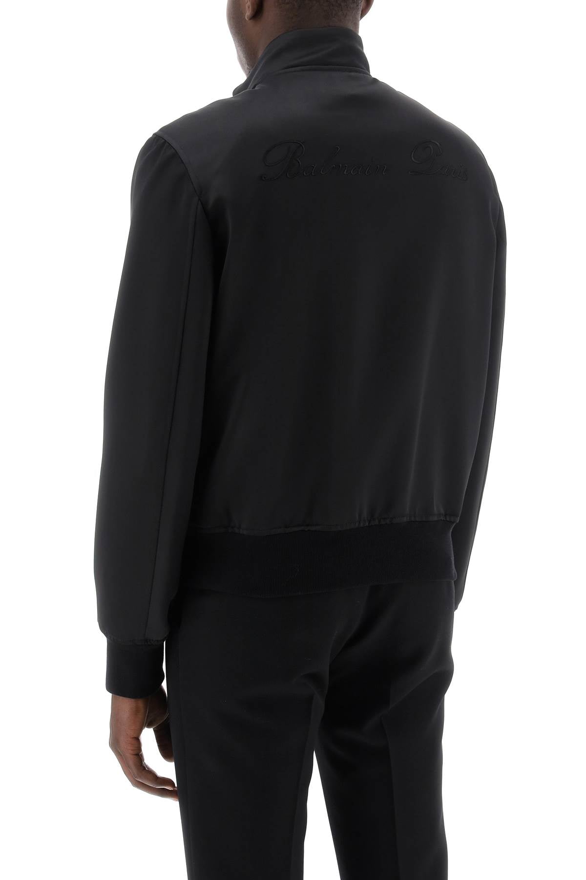 Technical Satin Bomber Jacket With Embroidered Logo.  - Black