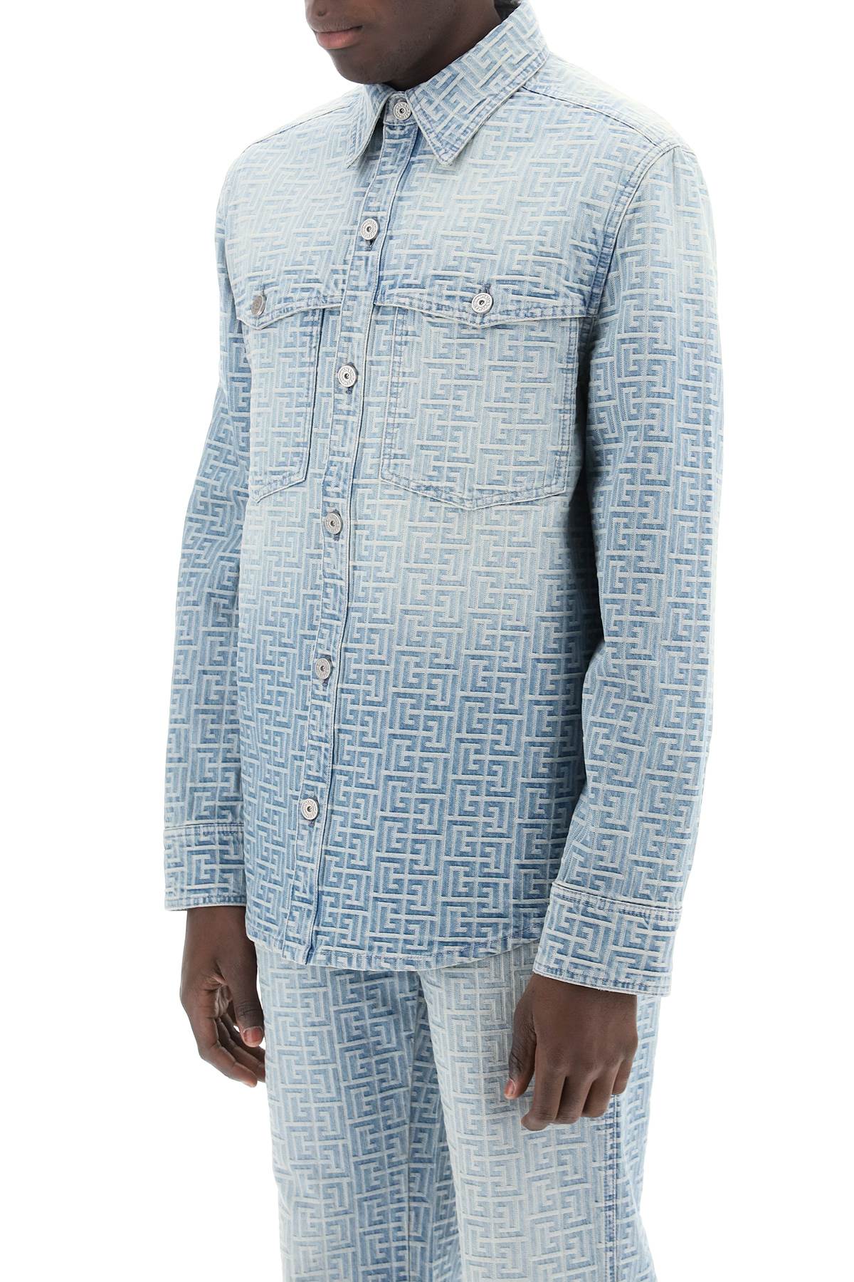 Monogram Denim Overshirt  - Light Blue